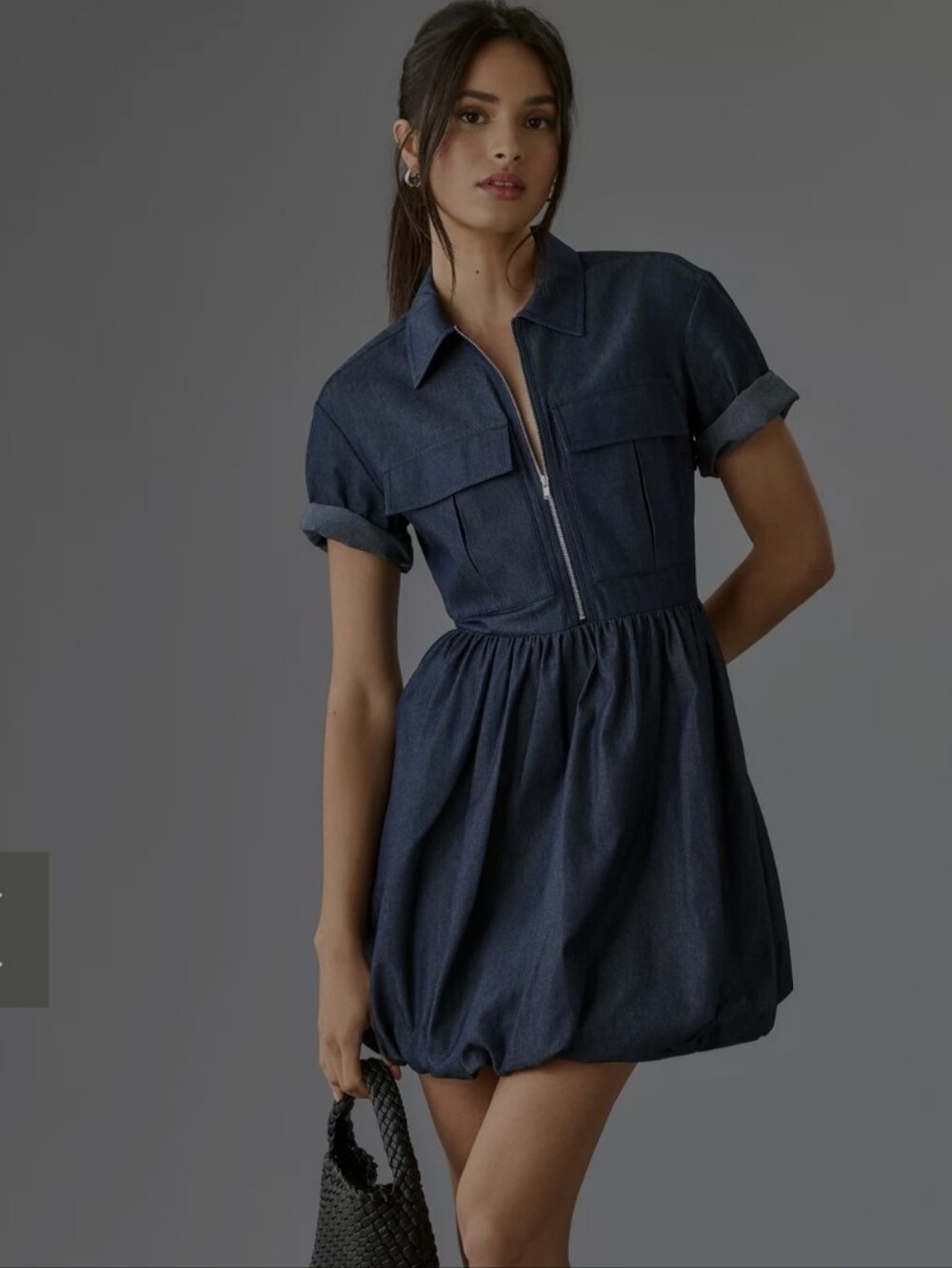 Mare Mare x Anthropologie Bubble Hem Zip Denim Dress Whimsigoth Classy Preppy M